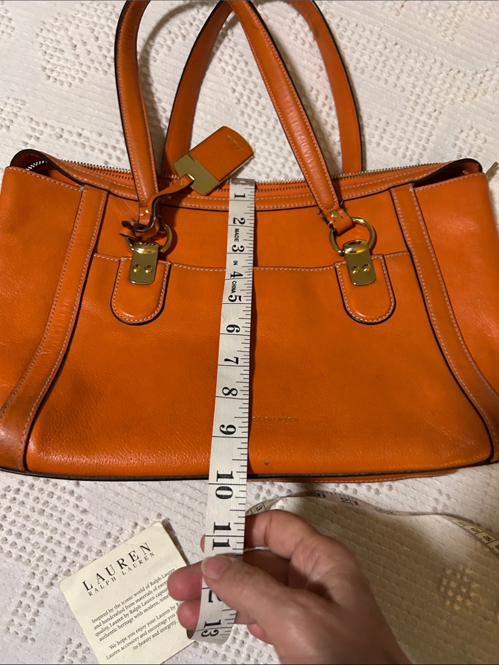 Lauren Ralph Lauren Leather Tote Bag in Terracotta Orange - Picture 12 of 14